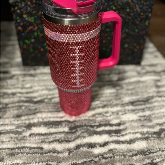 Blinged out pink and silver Football Mom tumbler! So very cute! - Picture 7 of 7